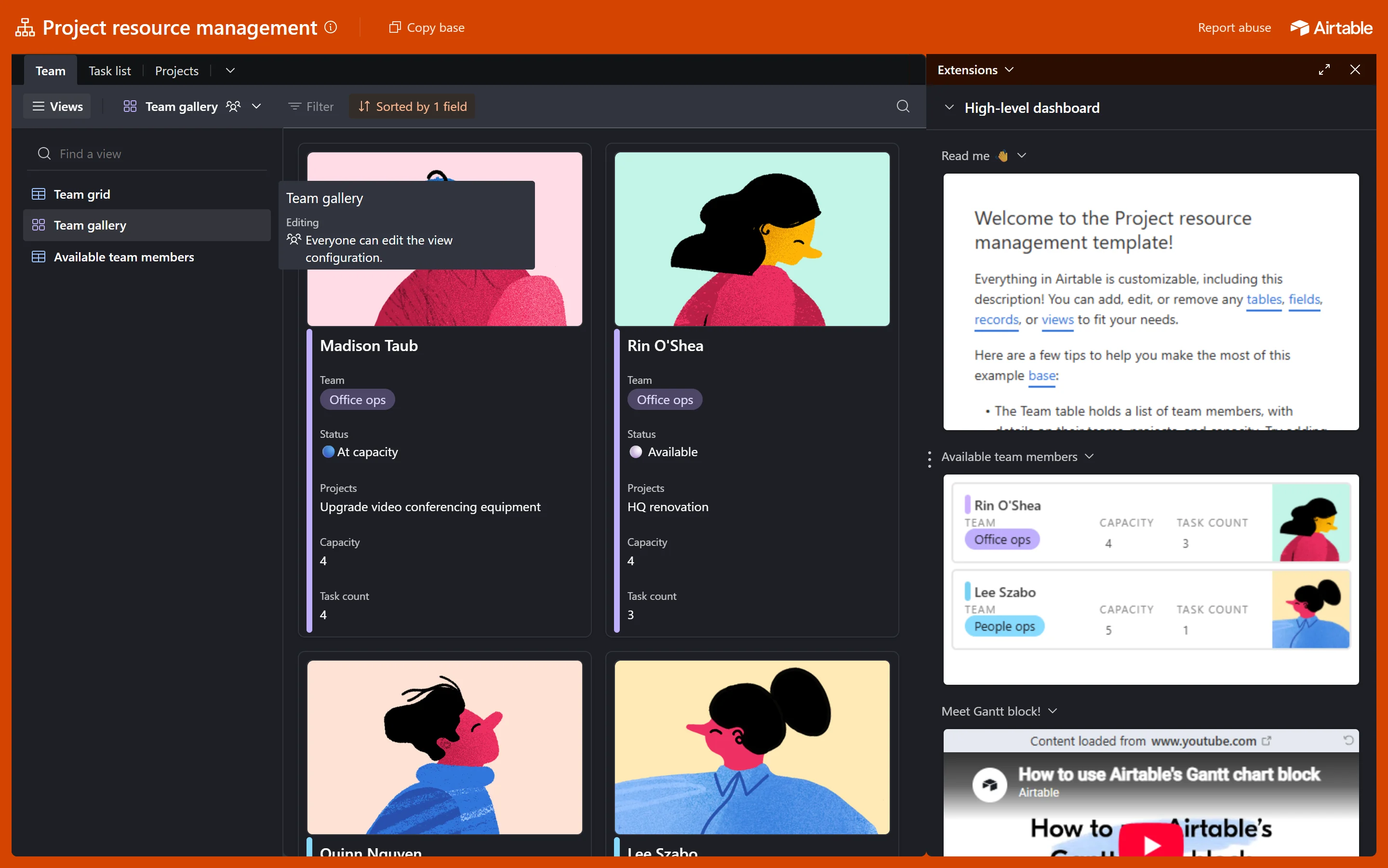 Live Airtable gallery view in dark mode