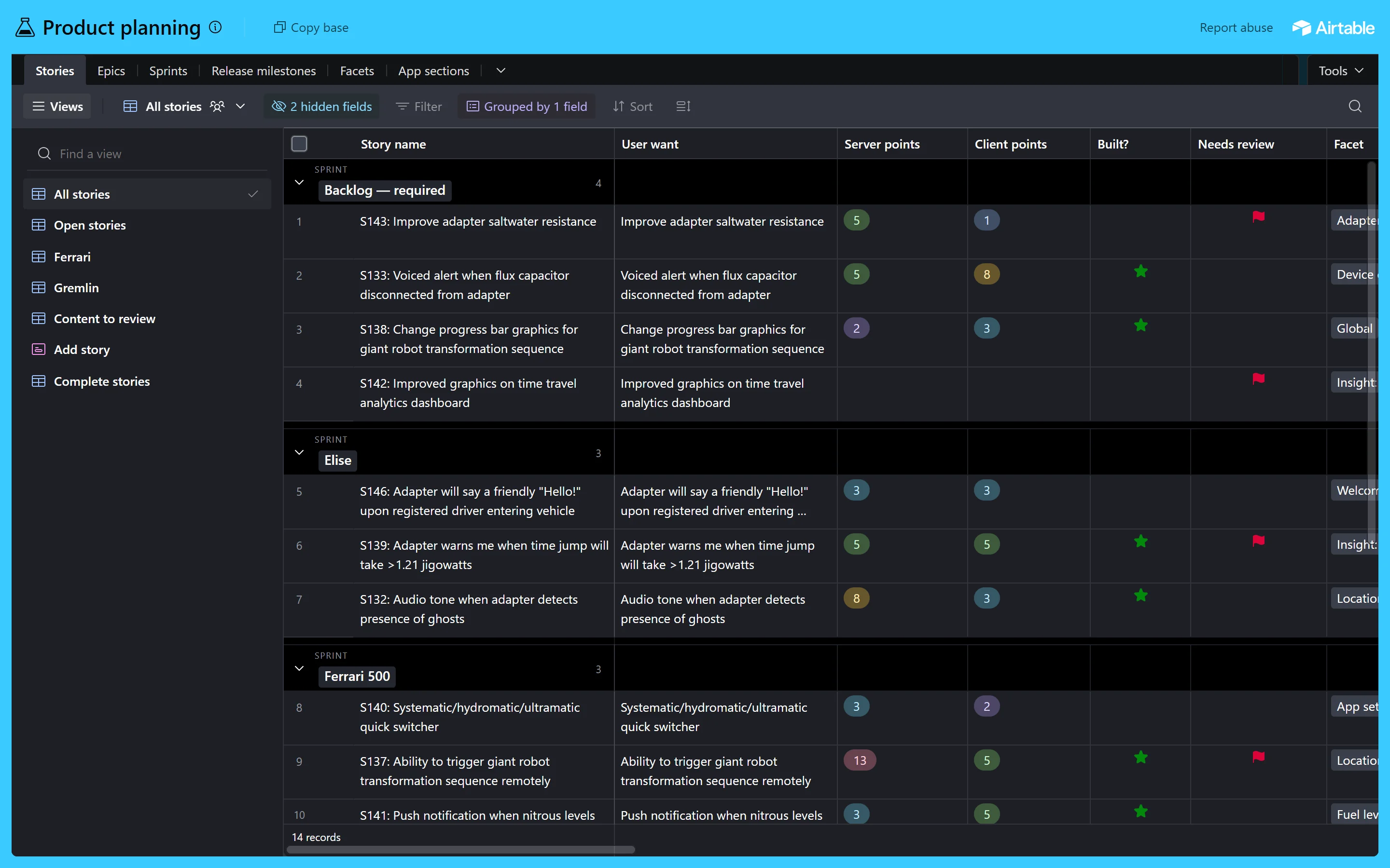 Real Airtable grid view in dark mode
