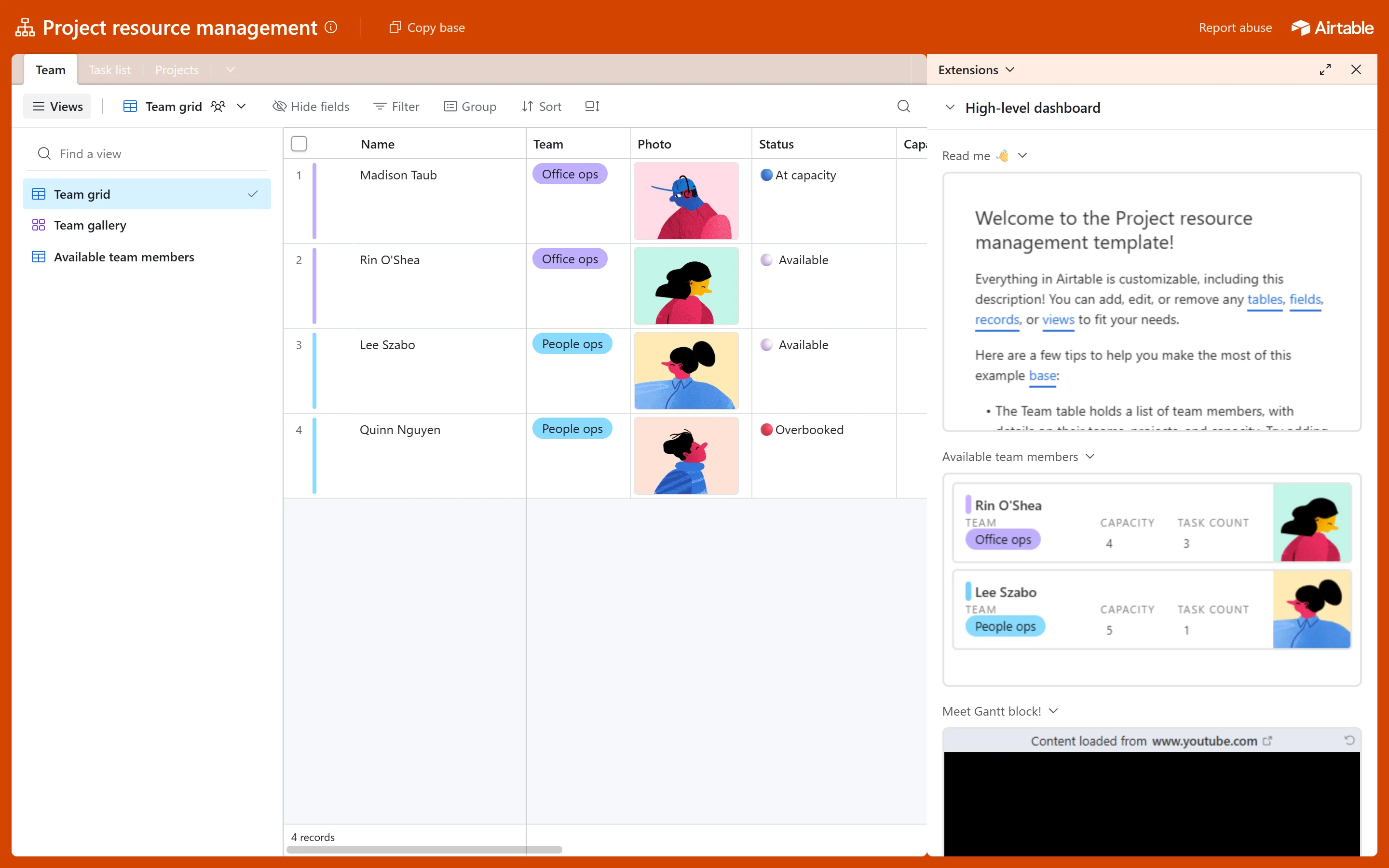 Live Airtable grid with photos and coloured options