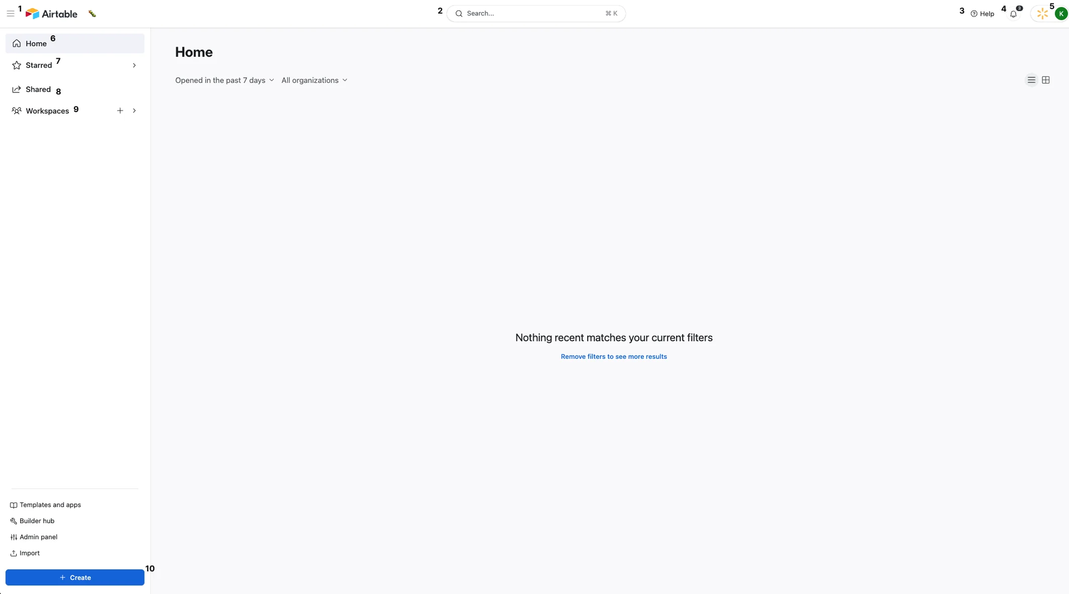 Airtable home screen from Airtable's help centre