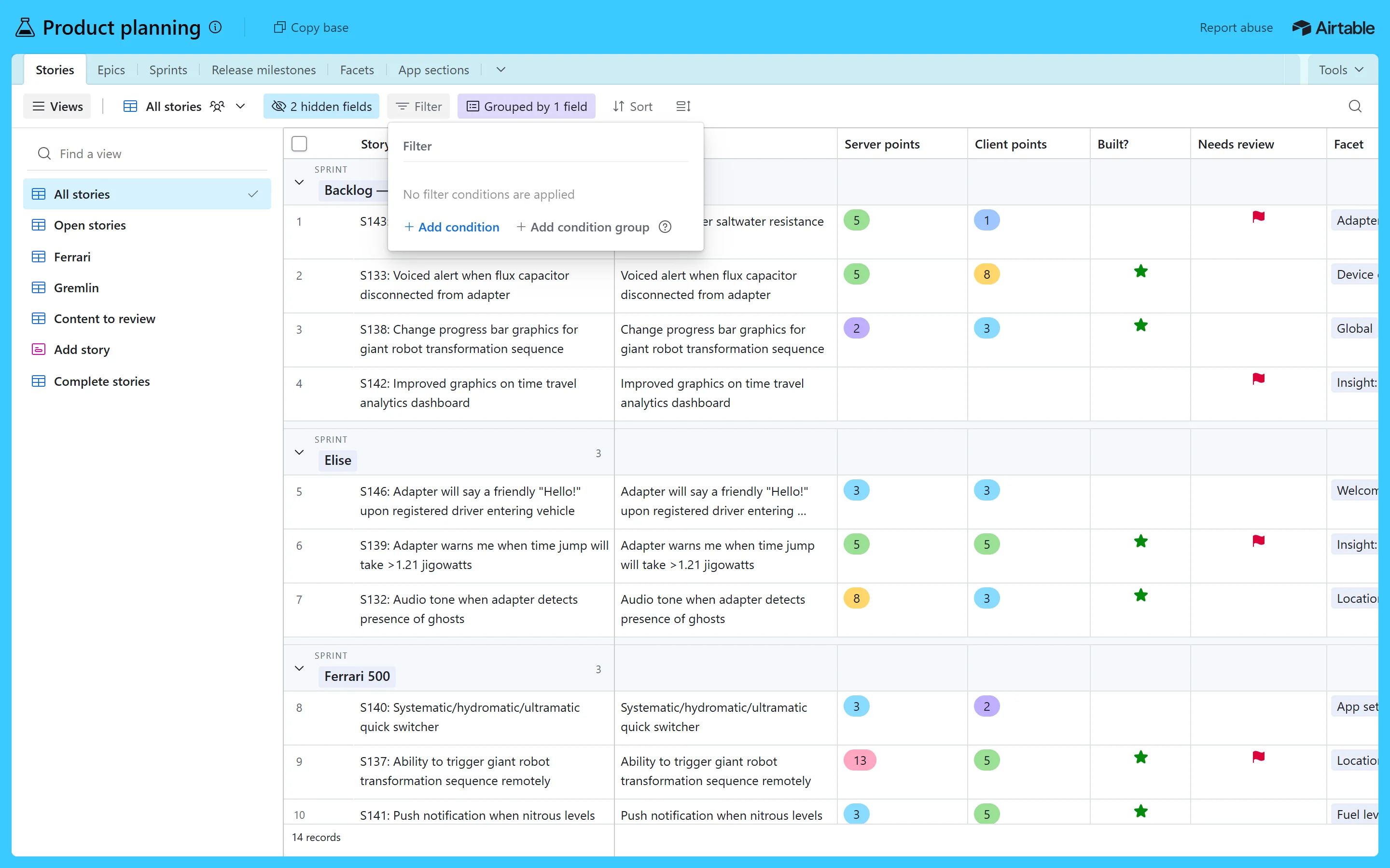 Live Airtable empty filter menu