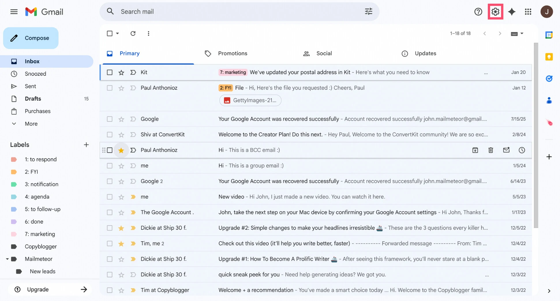 Original Gmail inbox picture