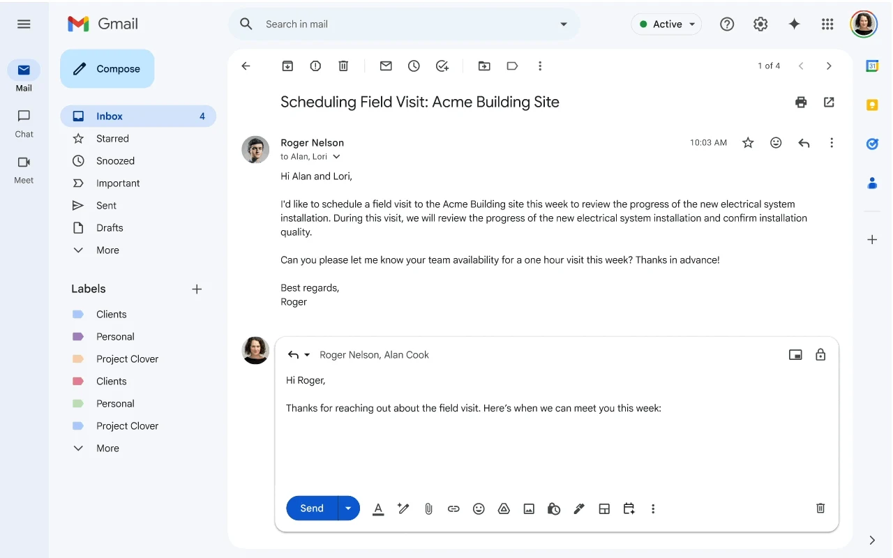Original Gmail conversation with an inline reply