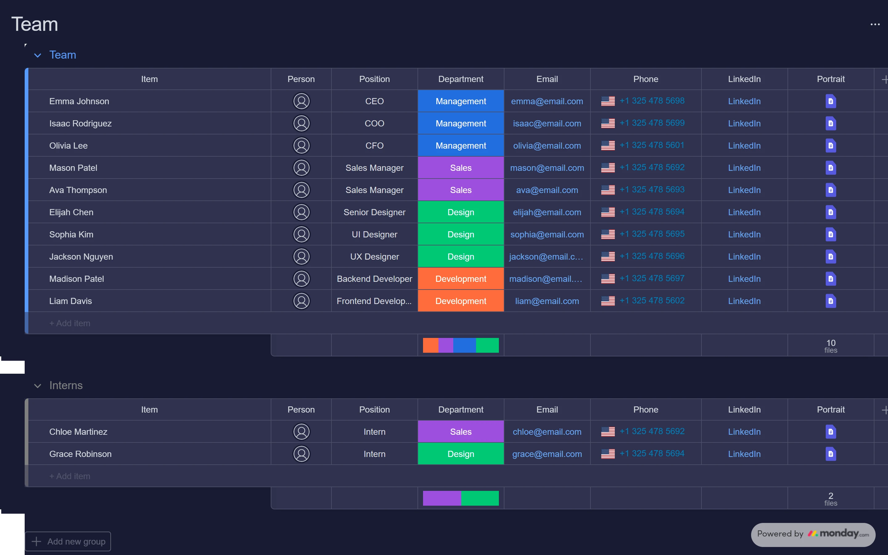 monday board in dark theme