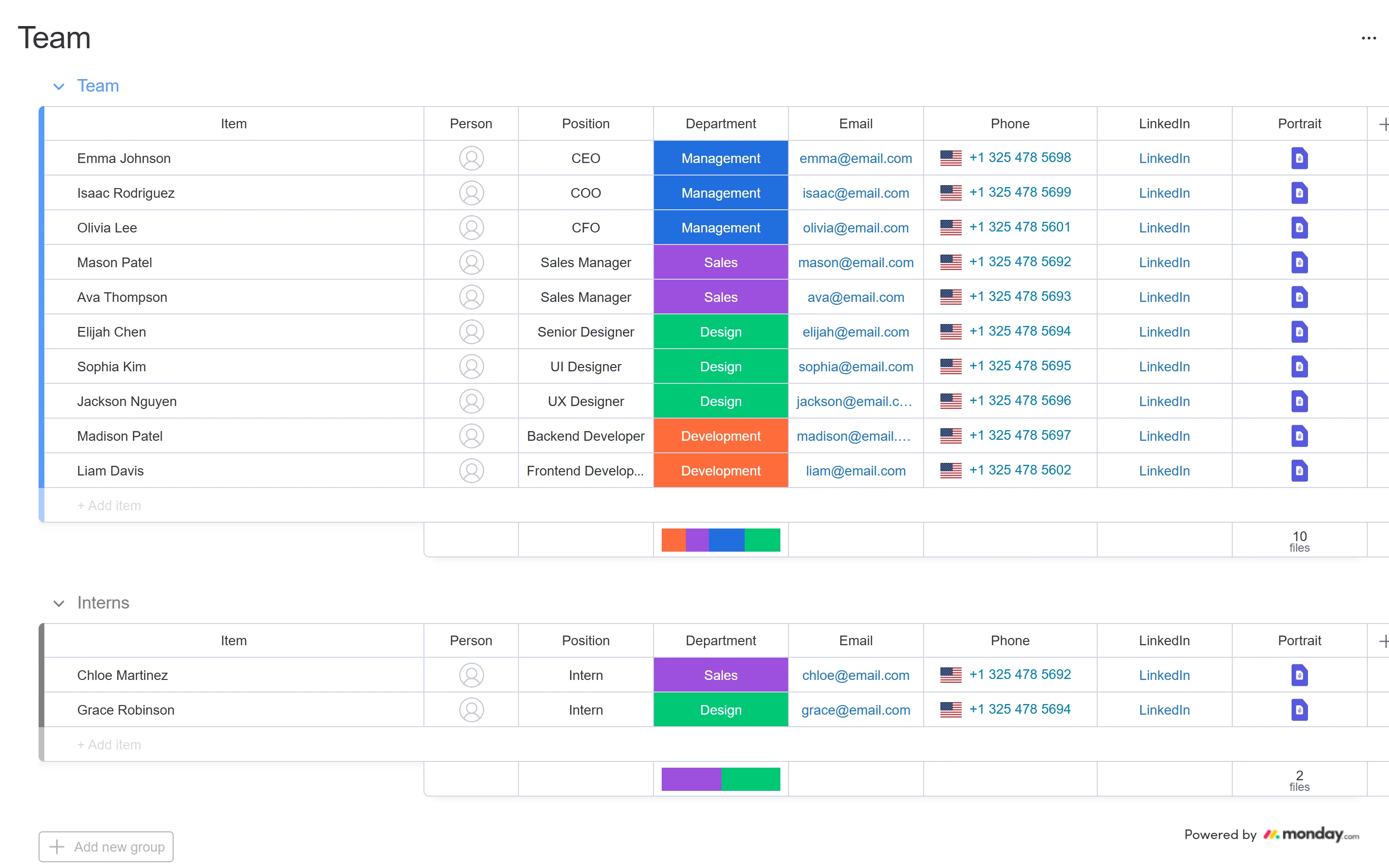 monday's own public board, Team, in light mode