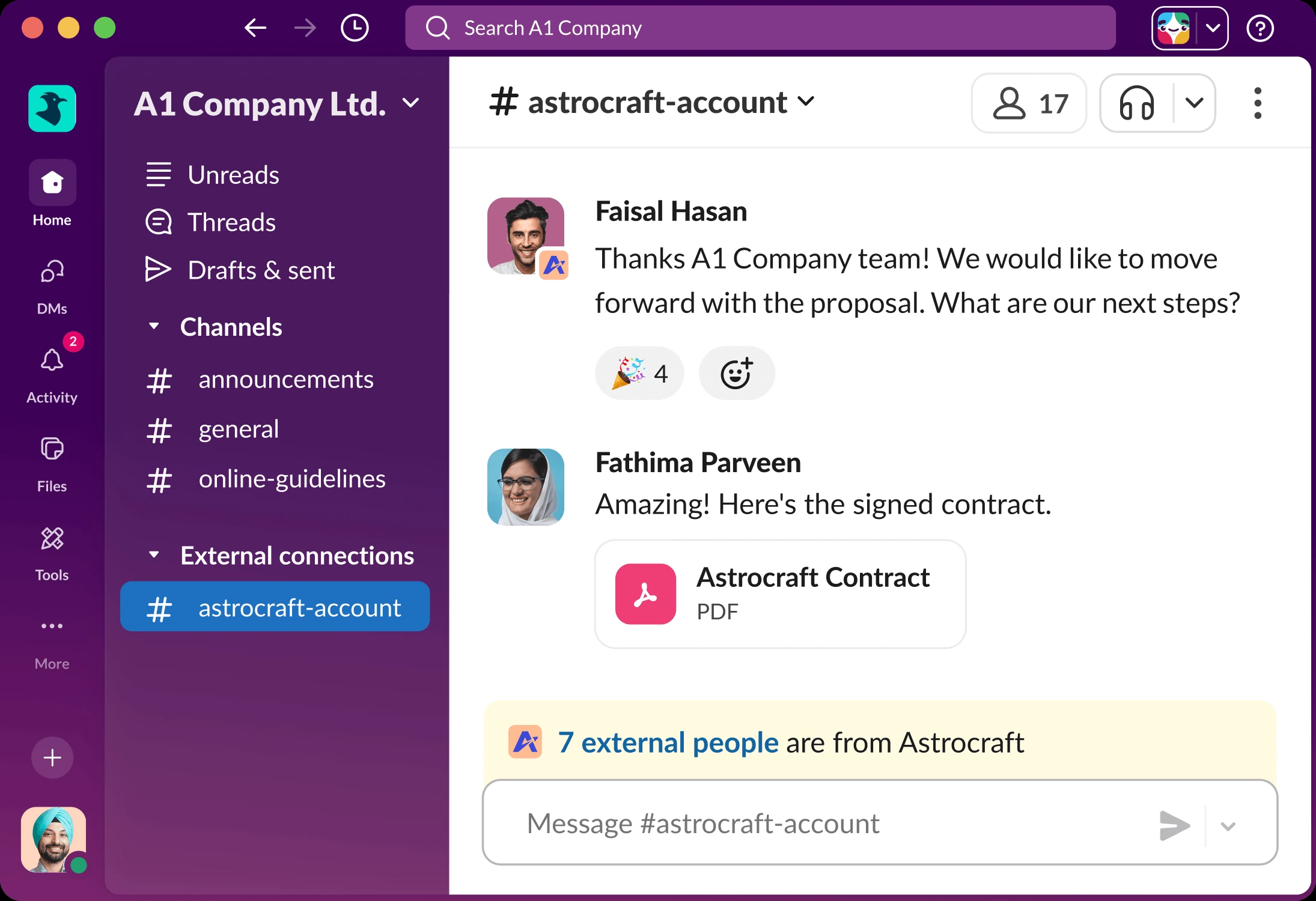 Slack's own picture of the #astrocraft-account channel