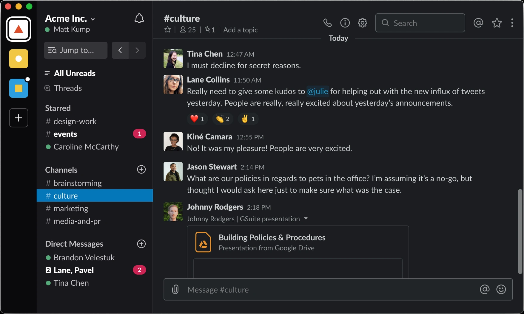 Slack Engineering picture of classic Slack in dark mode, 2019