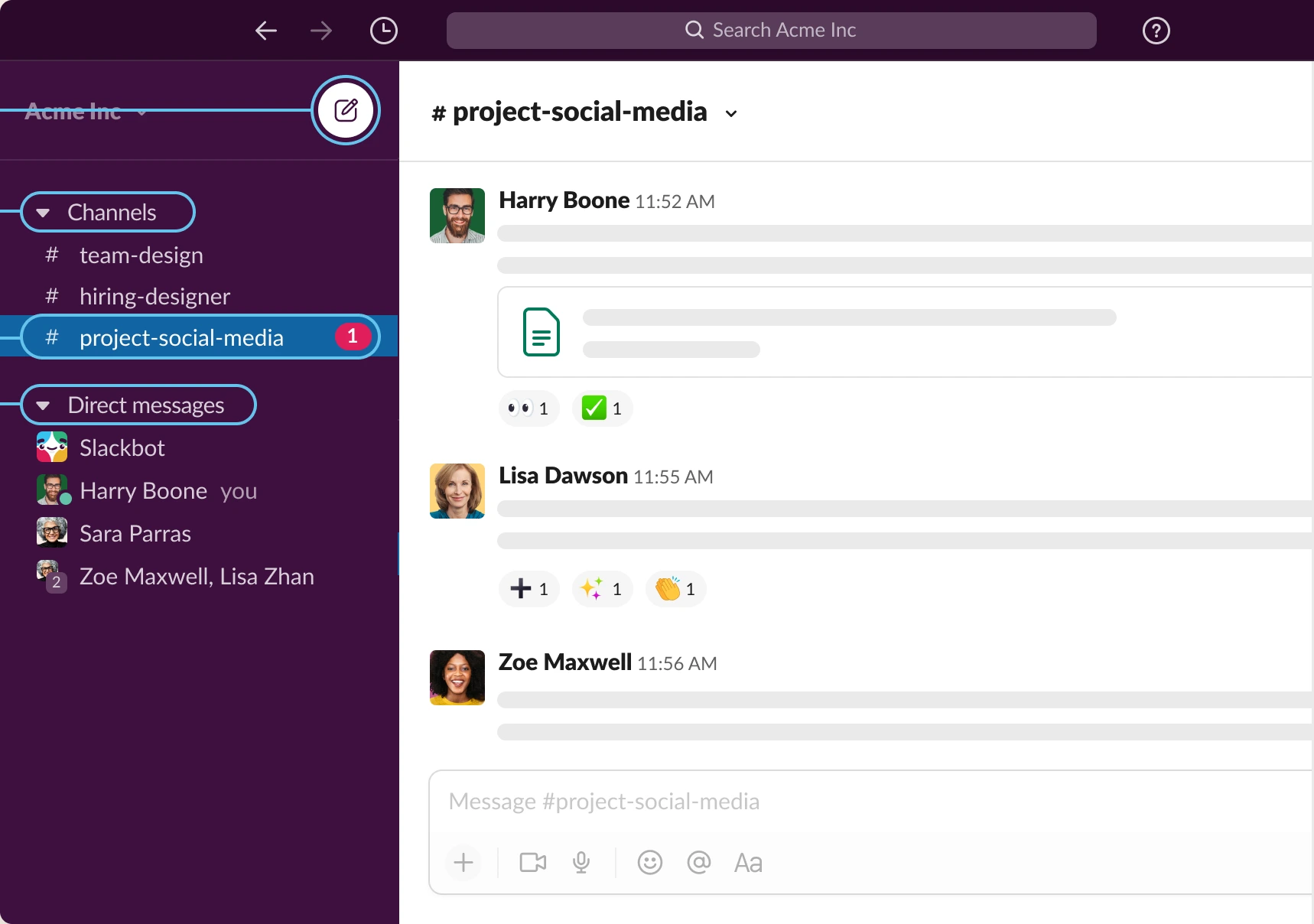 Slack Help Center picture of the classic channel screen
