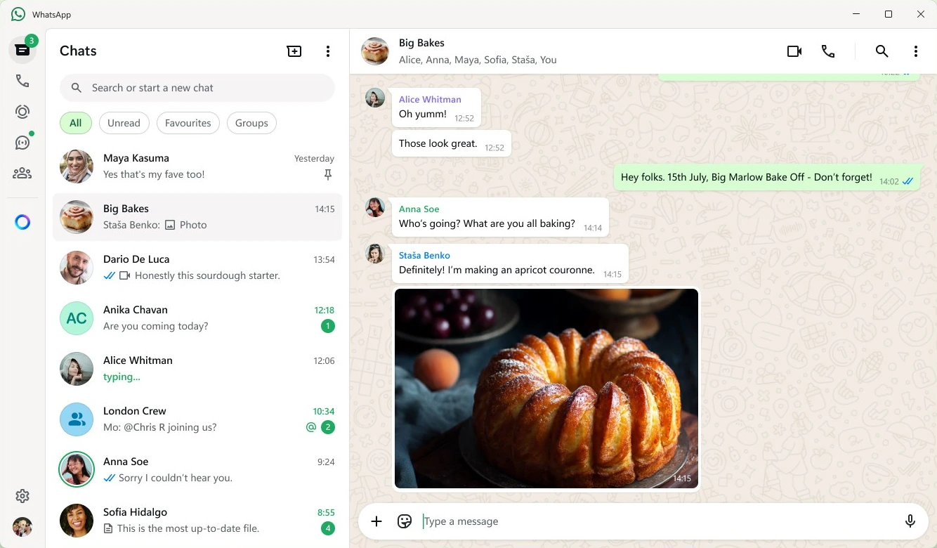 Original: WhatsApp desktop chat list and group chat, light