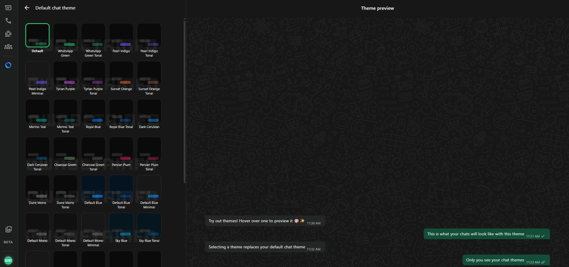 Original: WhatsApp Web chat theme picker, dark