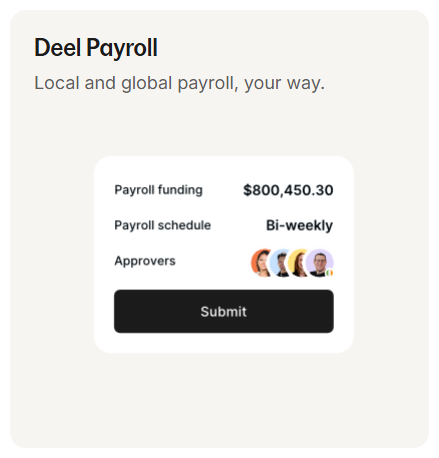 Deel Cards and panels: Deel Payroll