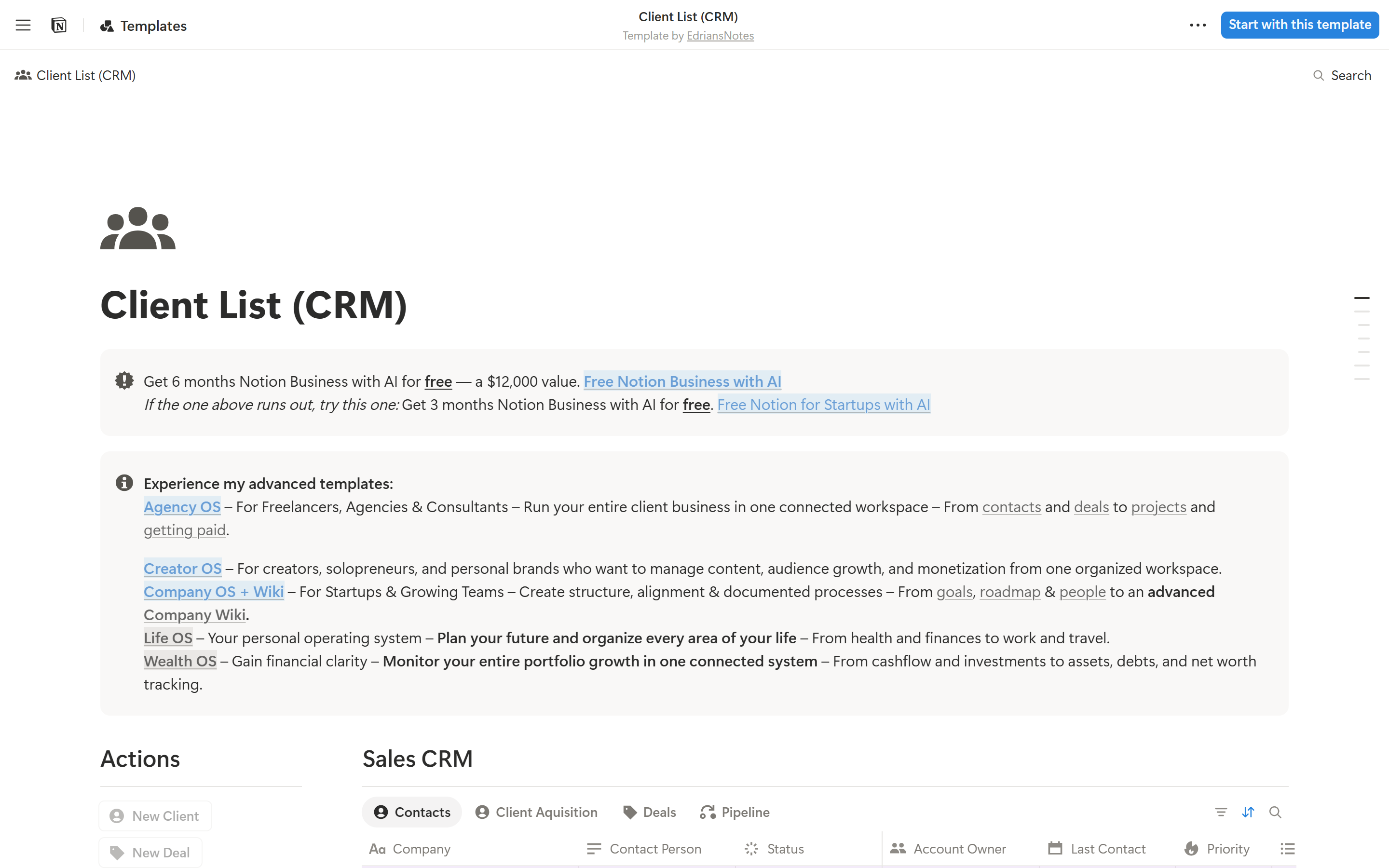 Live Notion page: Client List CRM