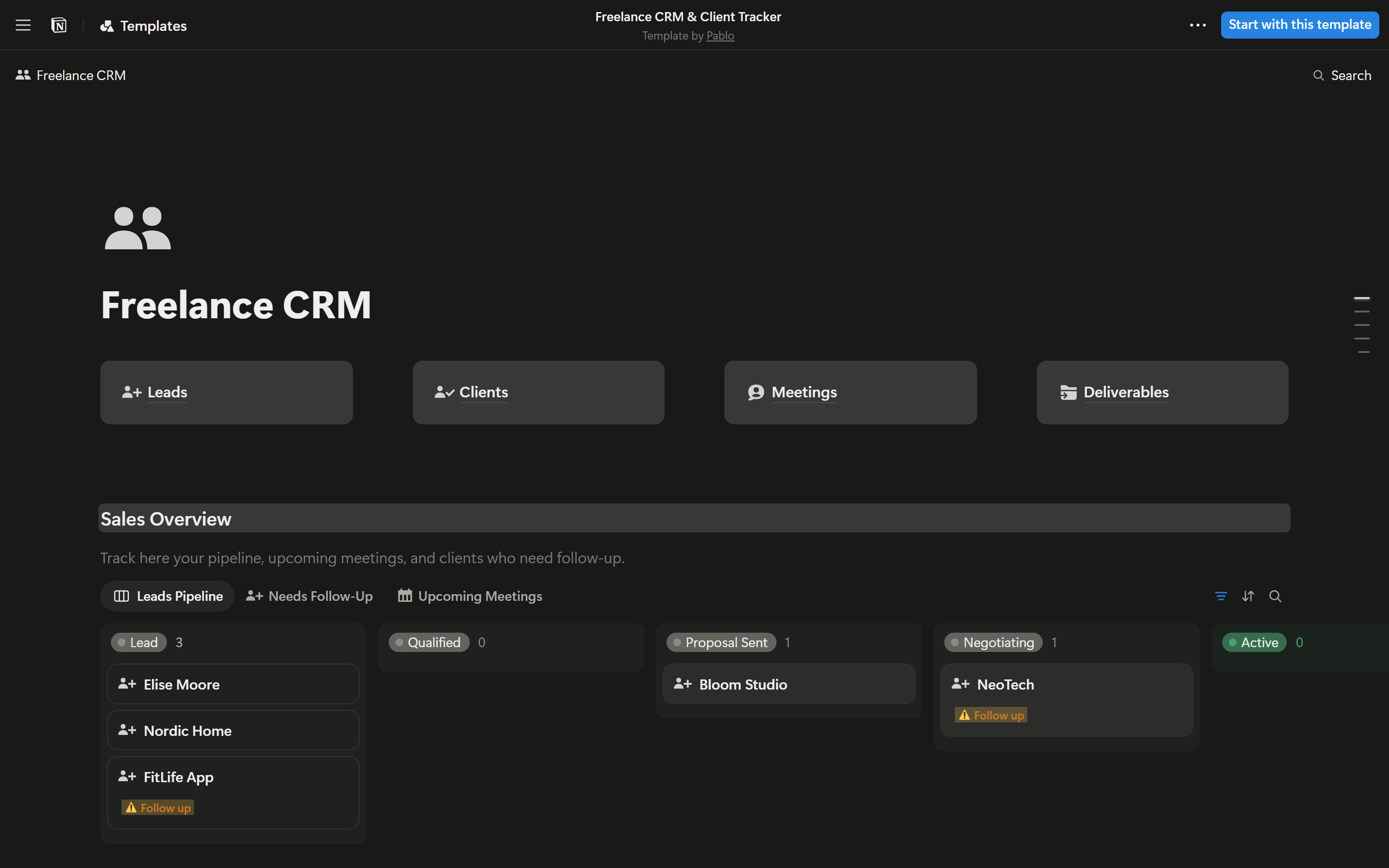 Live Notion page in dark mode