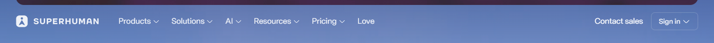 Superhuman Navigation bar: Products