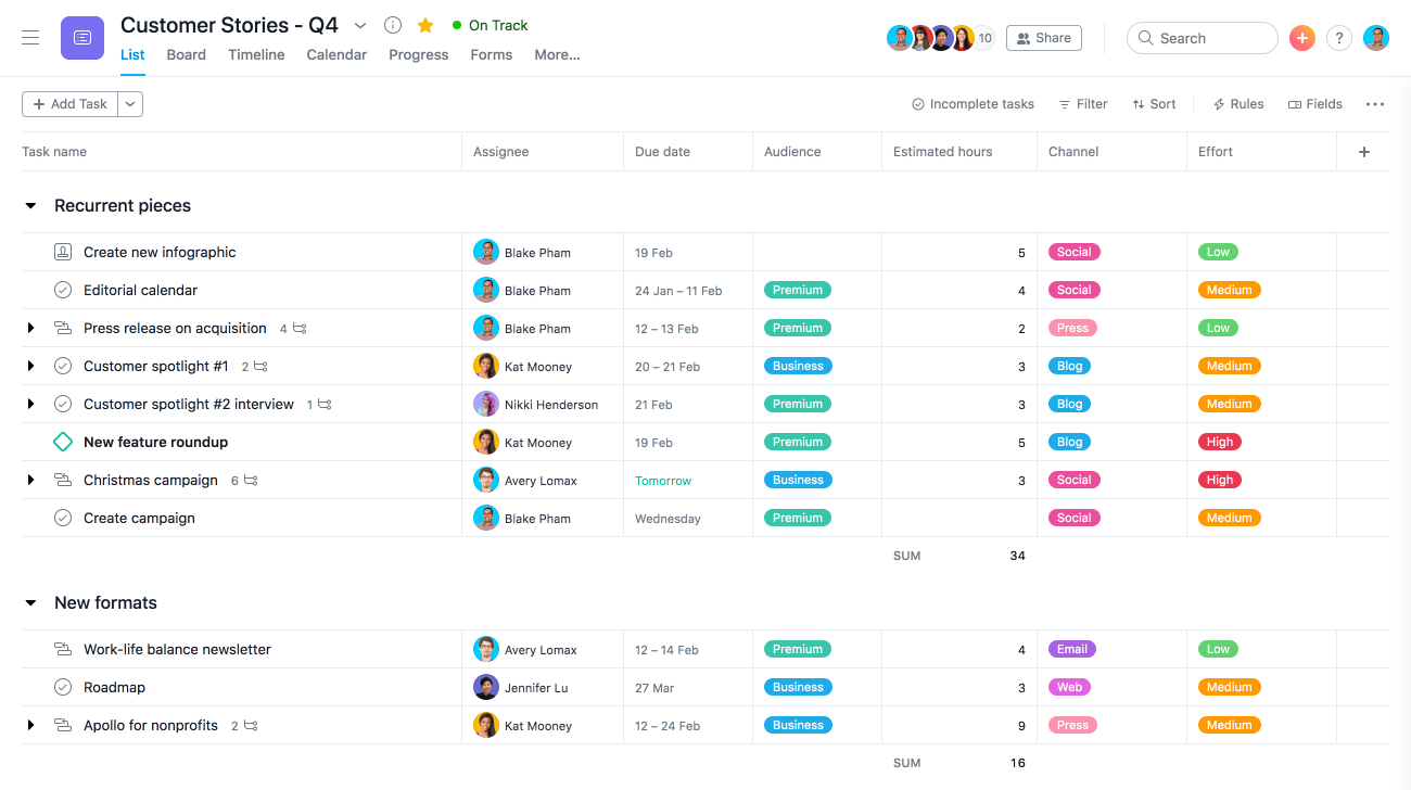 Asana product screen: List View Redesign • Asana Product Guide