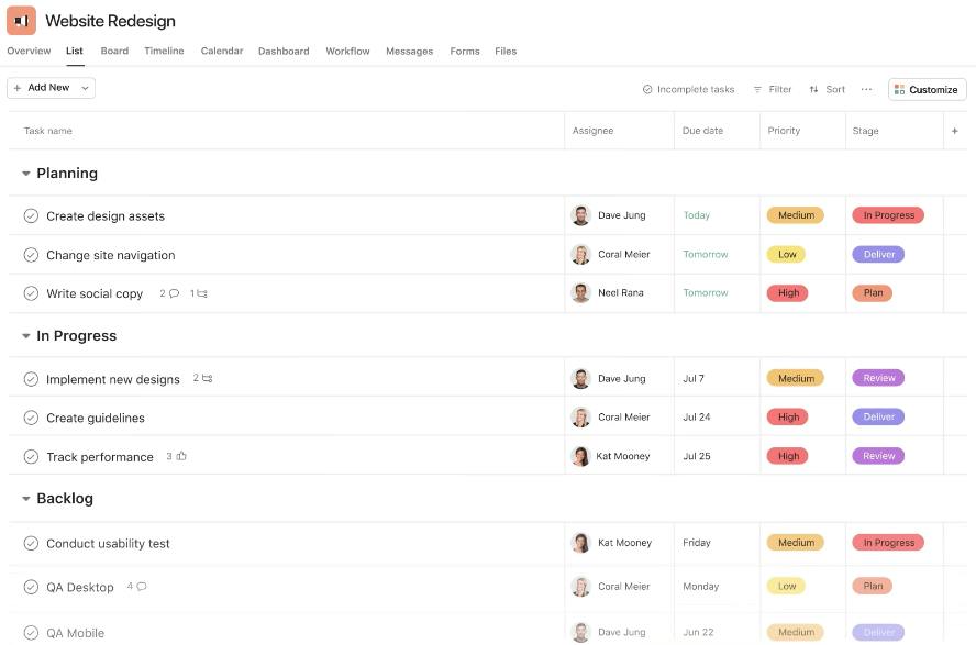 Asana product screen: Overview Of Asana Views Options Product Guides Asana