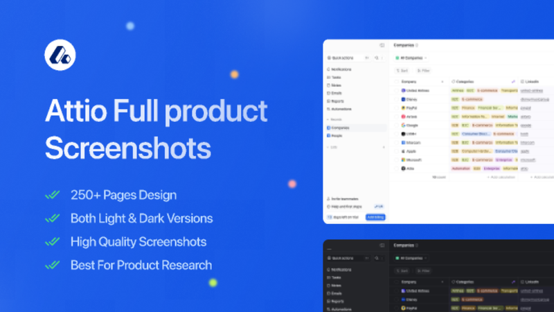 Attio product screen: Attio Full Dashboard UI Screens – 250+ Screens for Research ...
