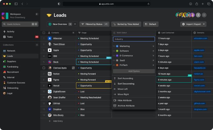 Attio product screen: Attio: the Relationship Workspace | App interface design, App design ...