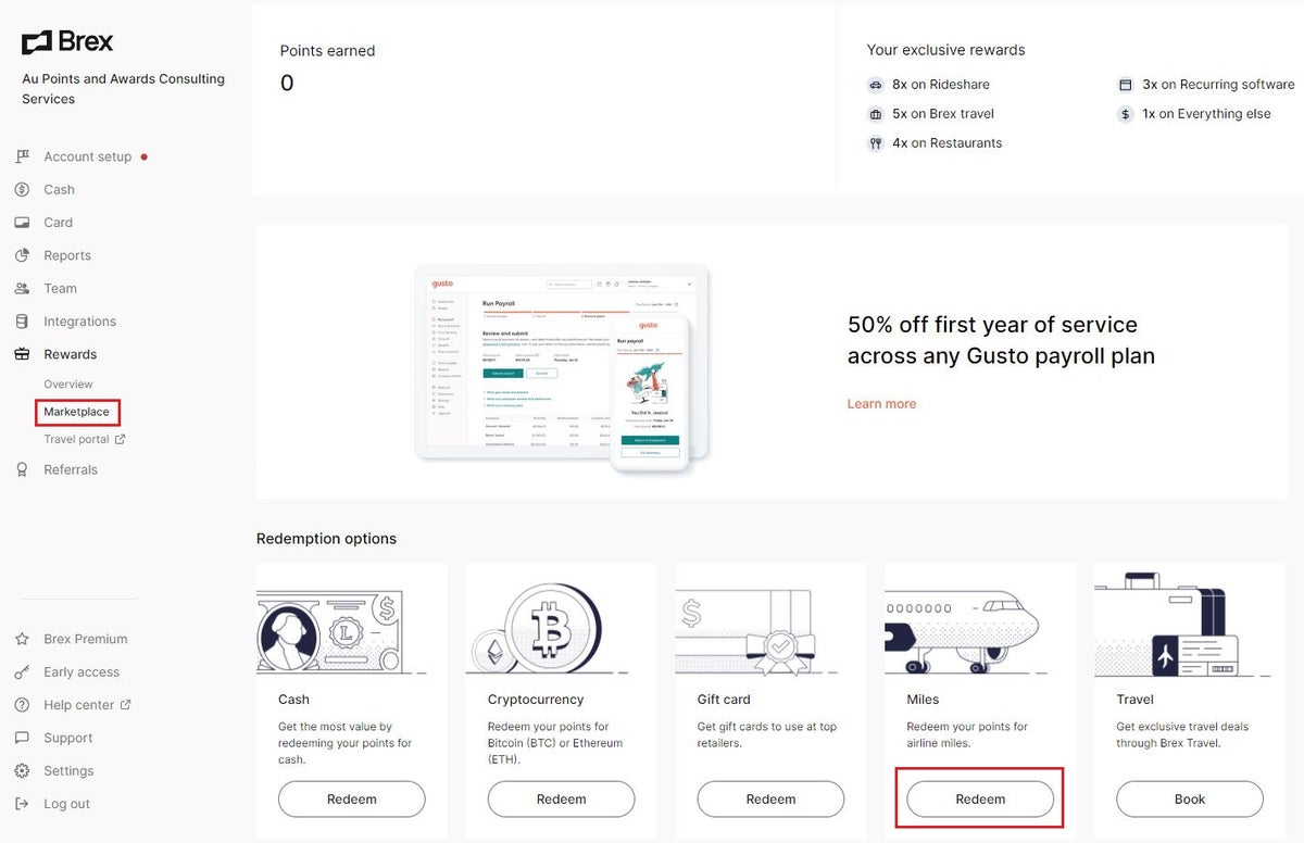 Brex product screen: Brex Rewards Transfer Partners and How To Use Them [2025]