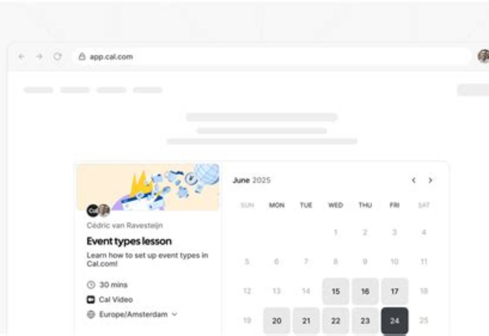 Cal.com product screen: 1024 × 609