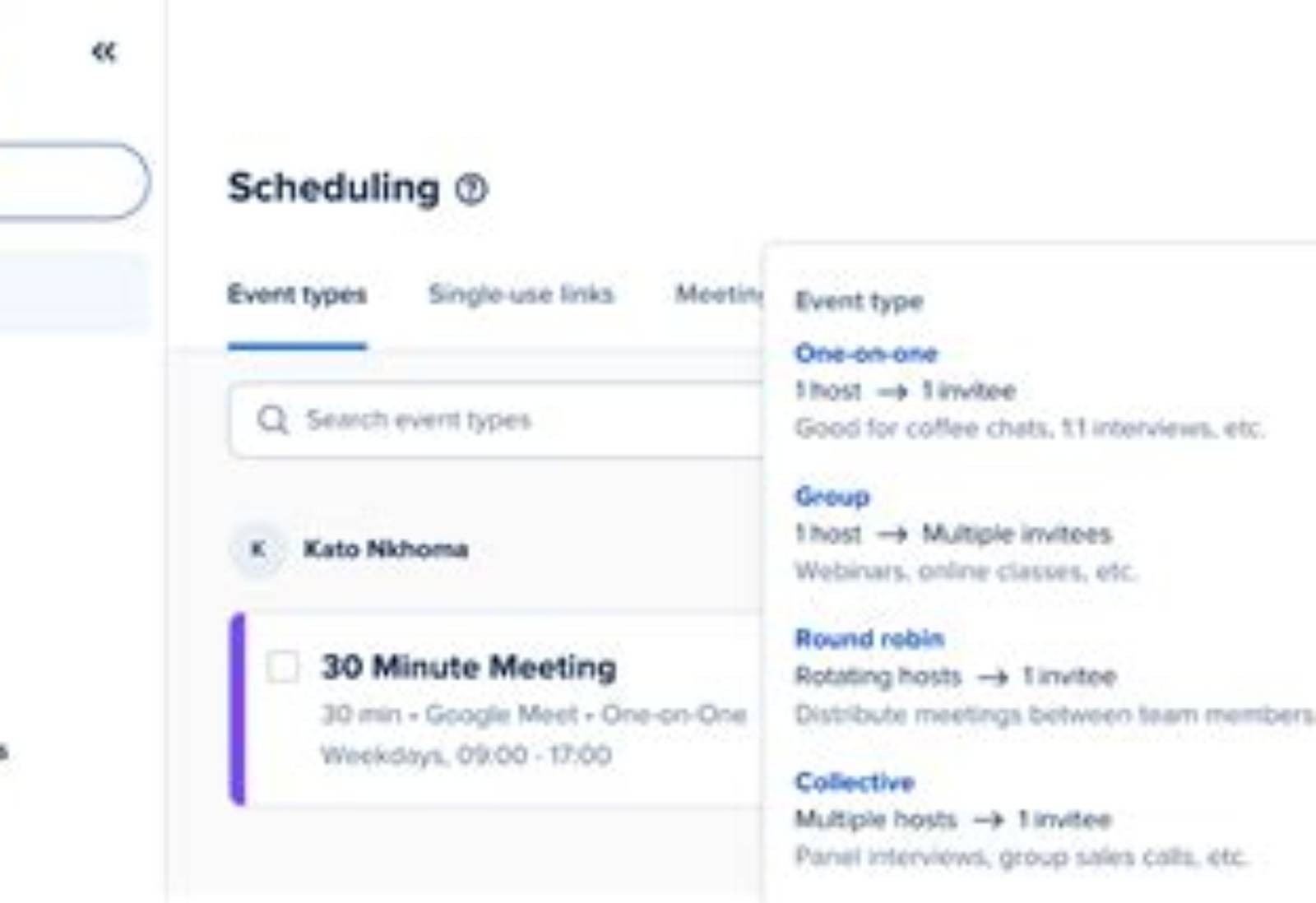 Cal.com product screen: 1600 × 723