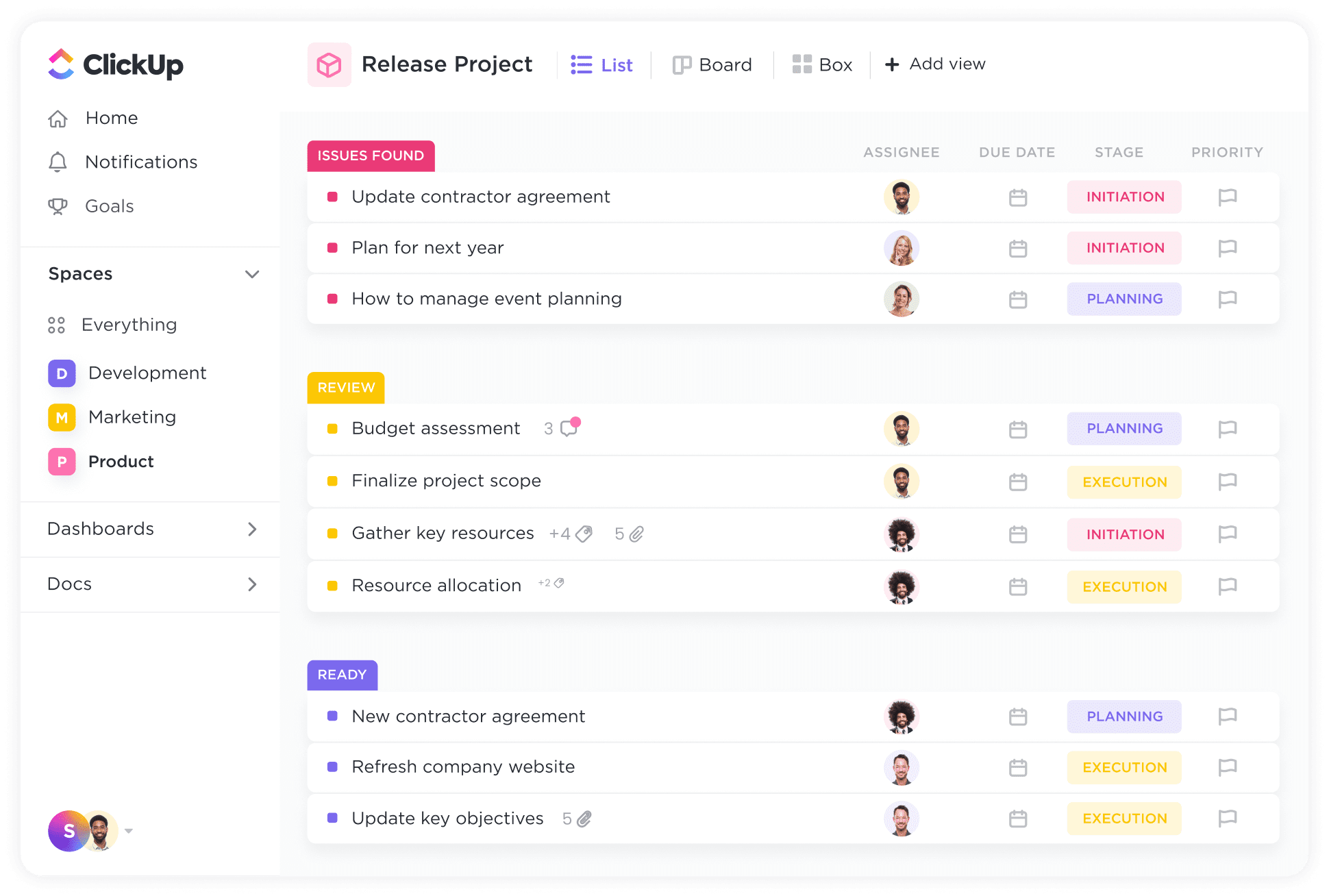 ClickUp product screen: ClickUp™ Product Features