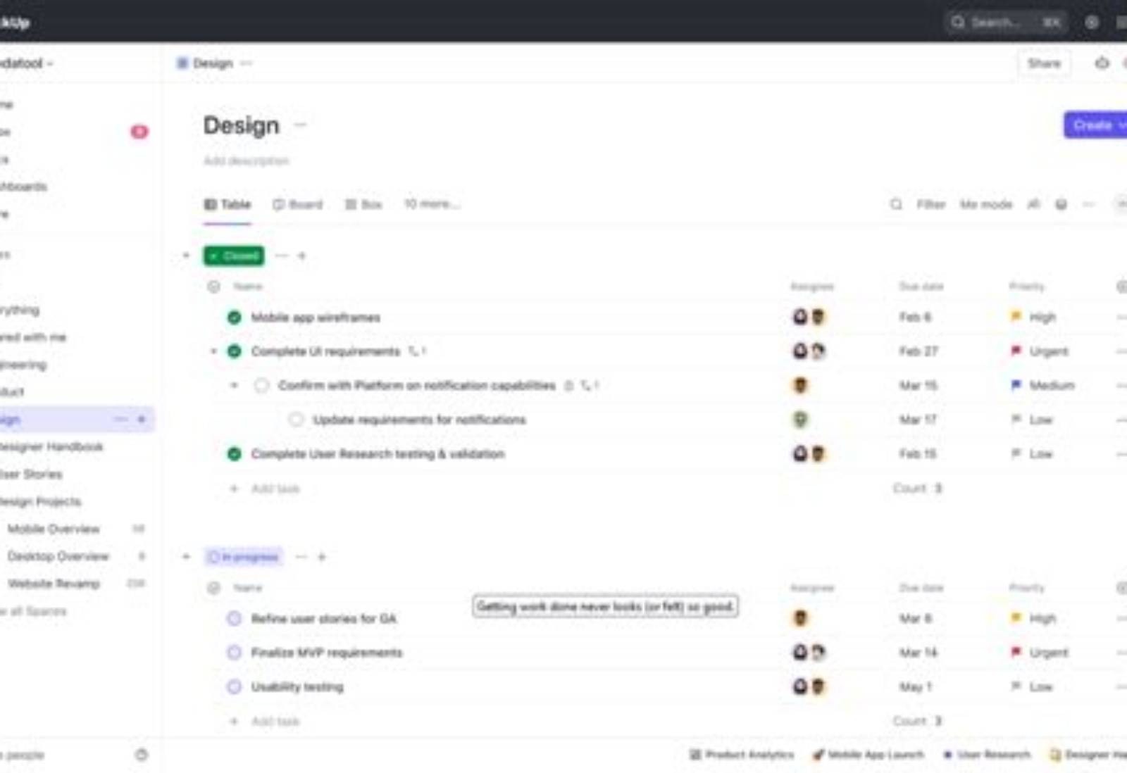 ClickUp product screen: 1024 × 638