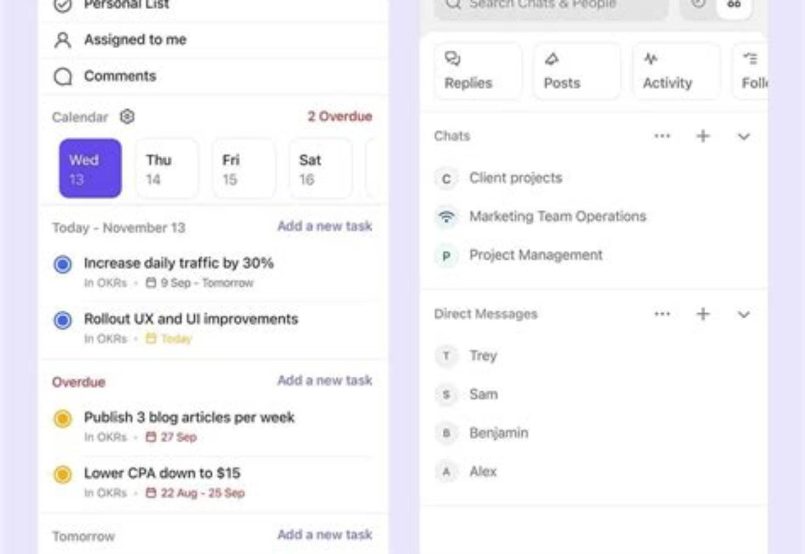 ClickUp product screen: 1384 × 1308