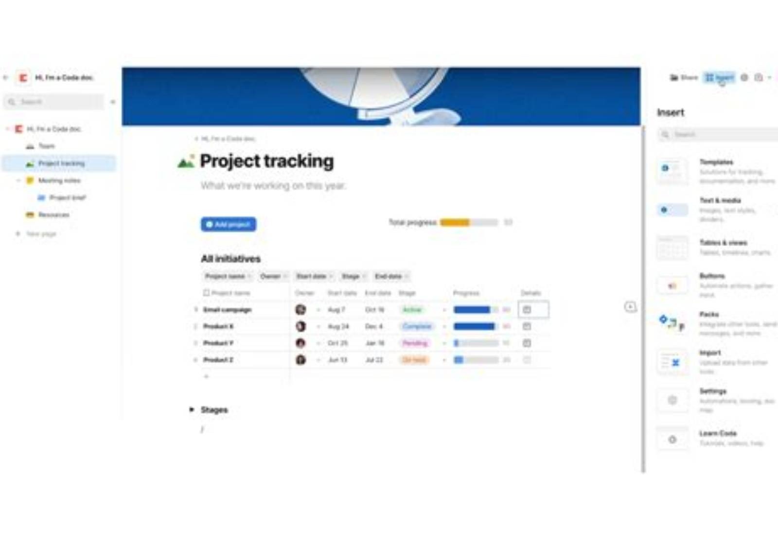 Coda product screen: 1480 × 987