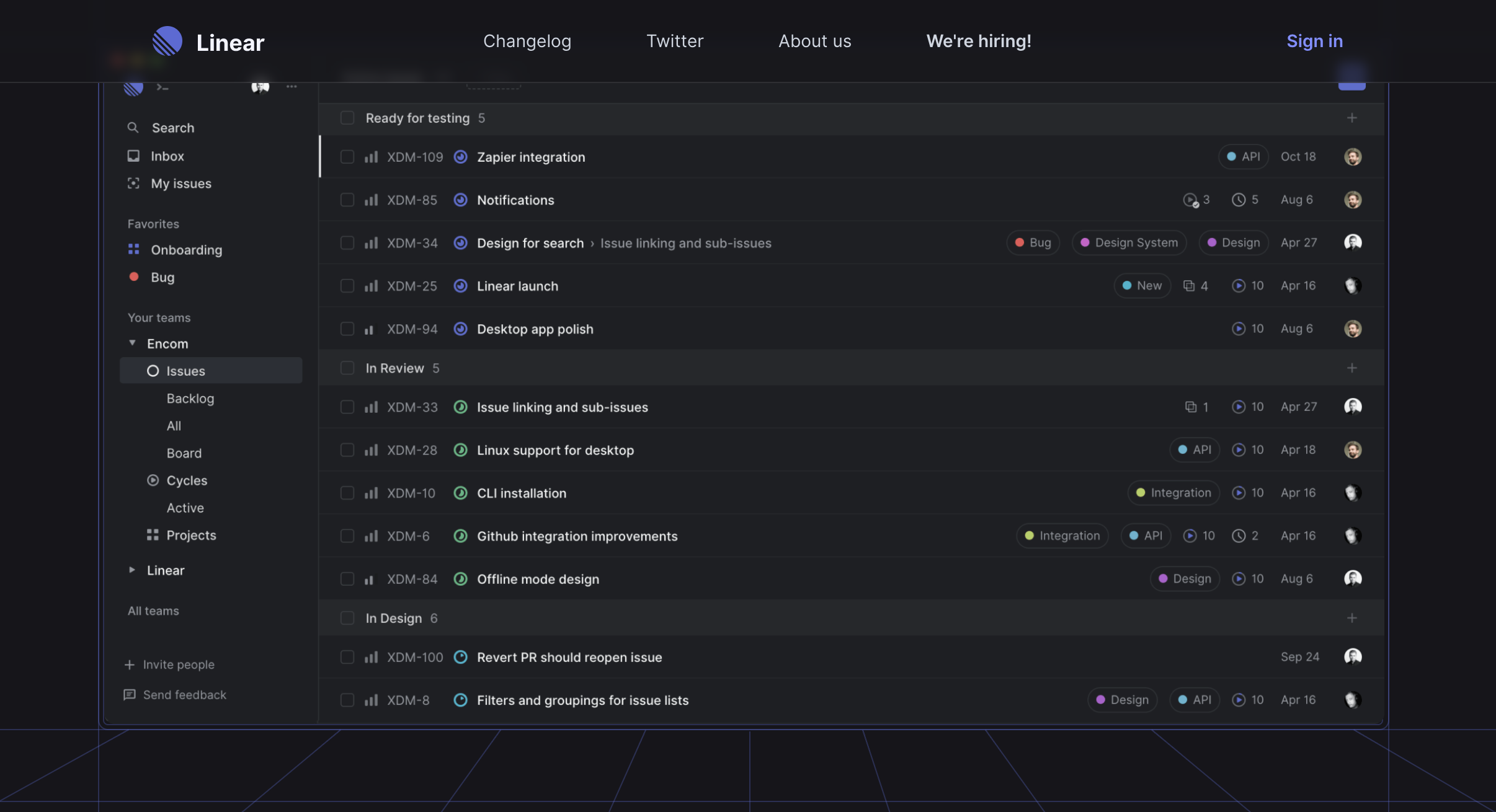 Linear product screen: Linear – The system for product development | Issue tracker dashboard ...