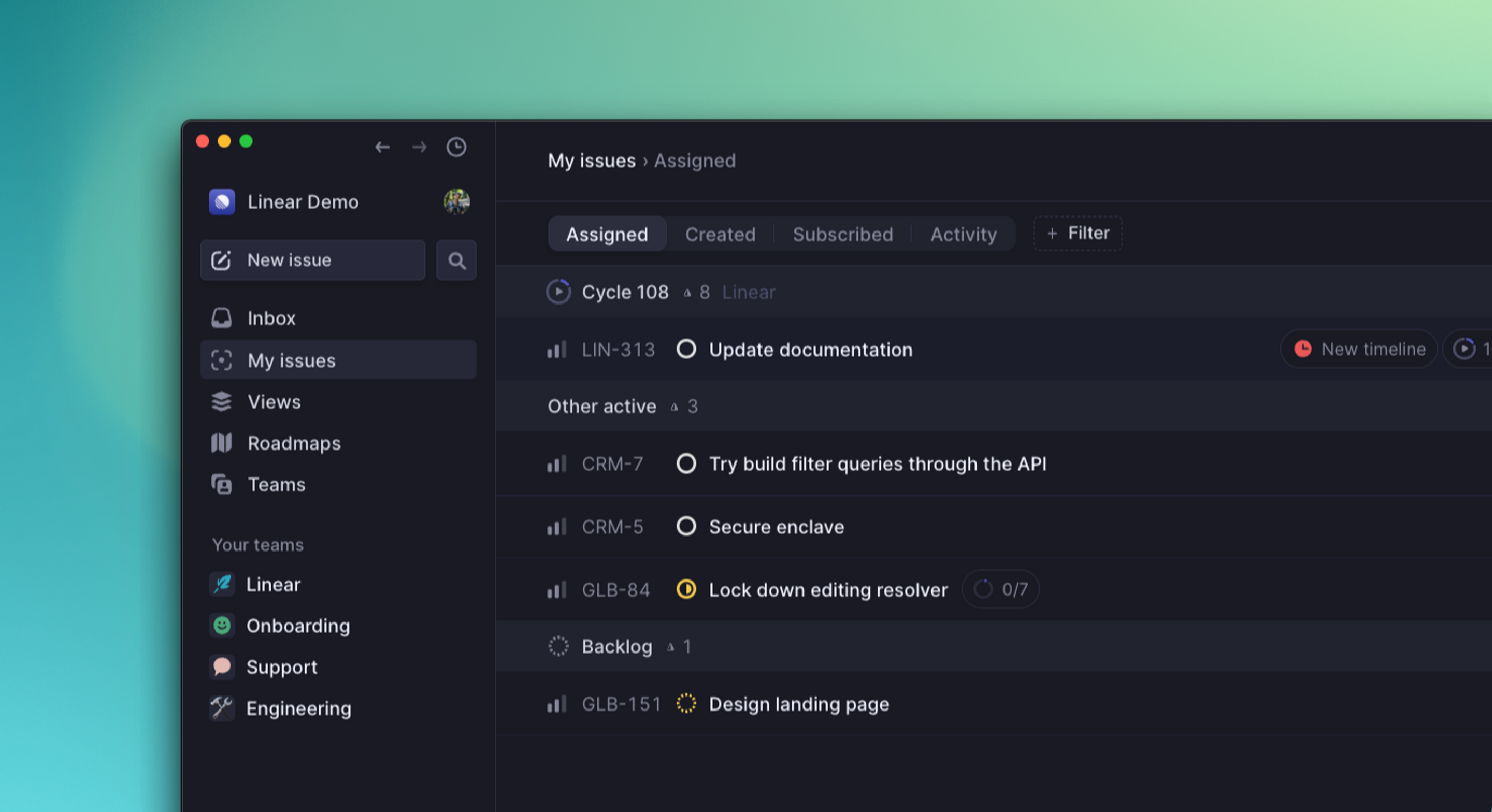 Linear product screen: My issues – Linear Docs