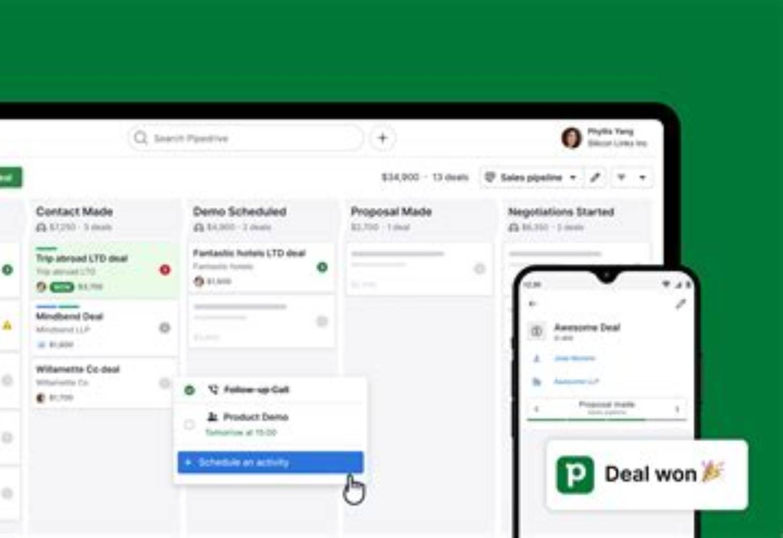 Pipedrive product screen: 2400 × 1256