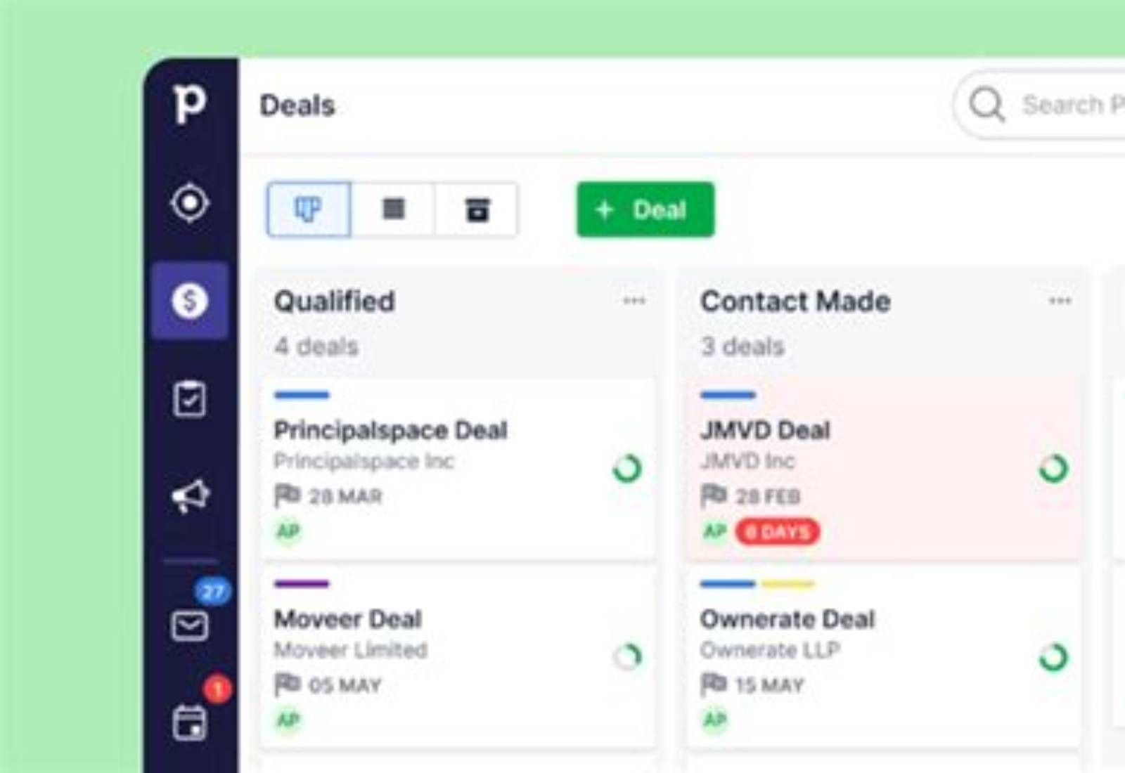 Pipedrive product screen: 624 × 348