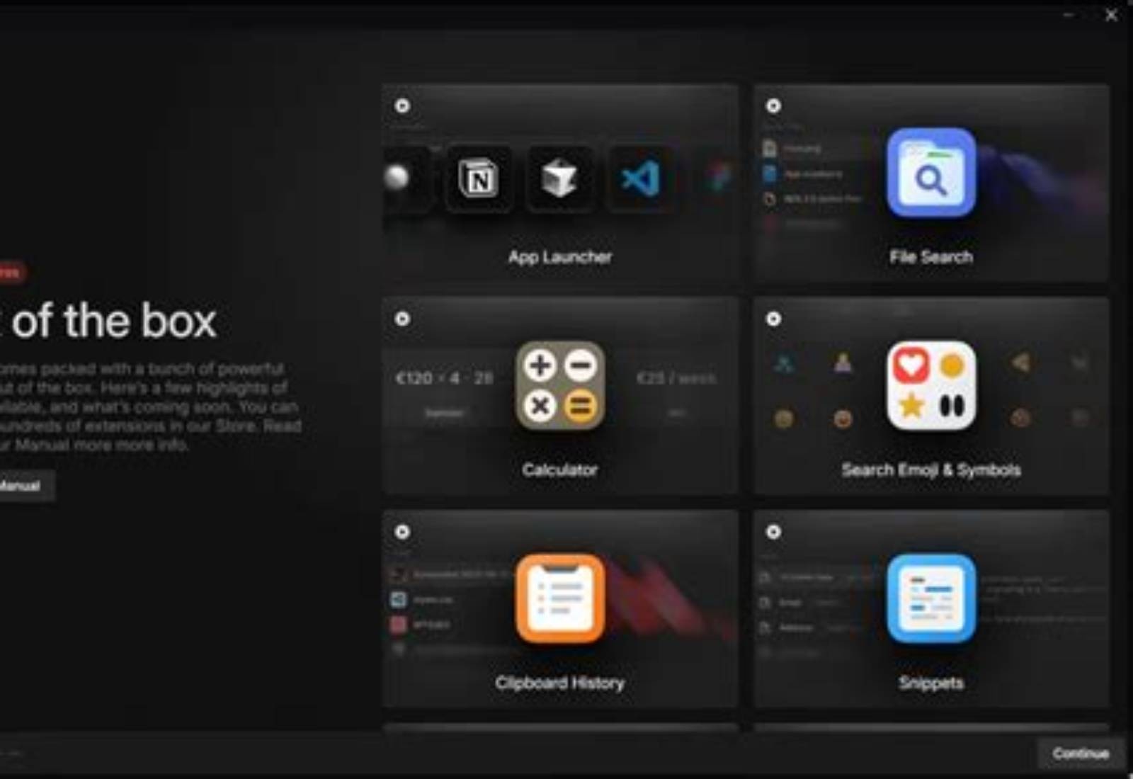 Raycast product screen: 1024 × 632