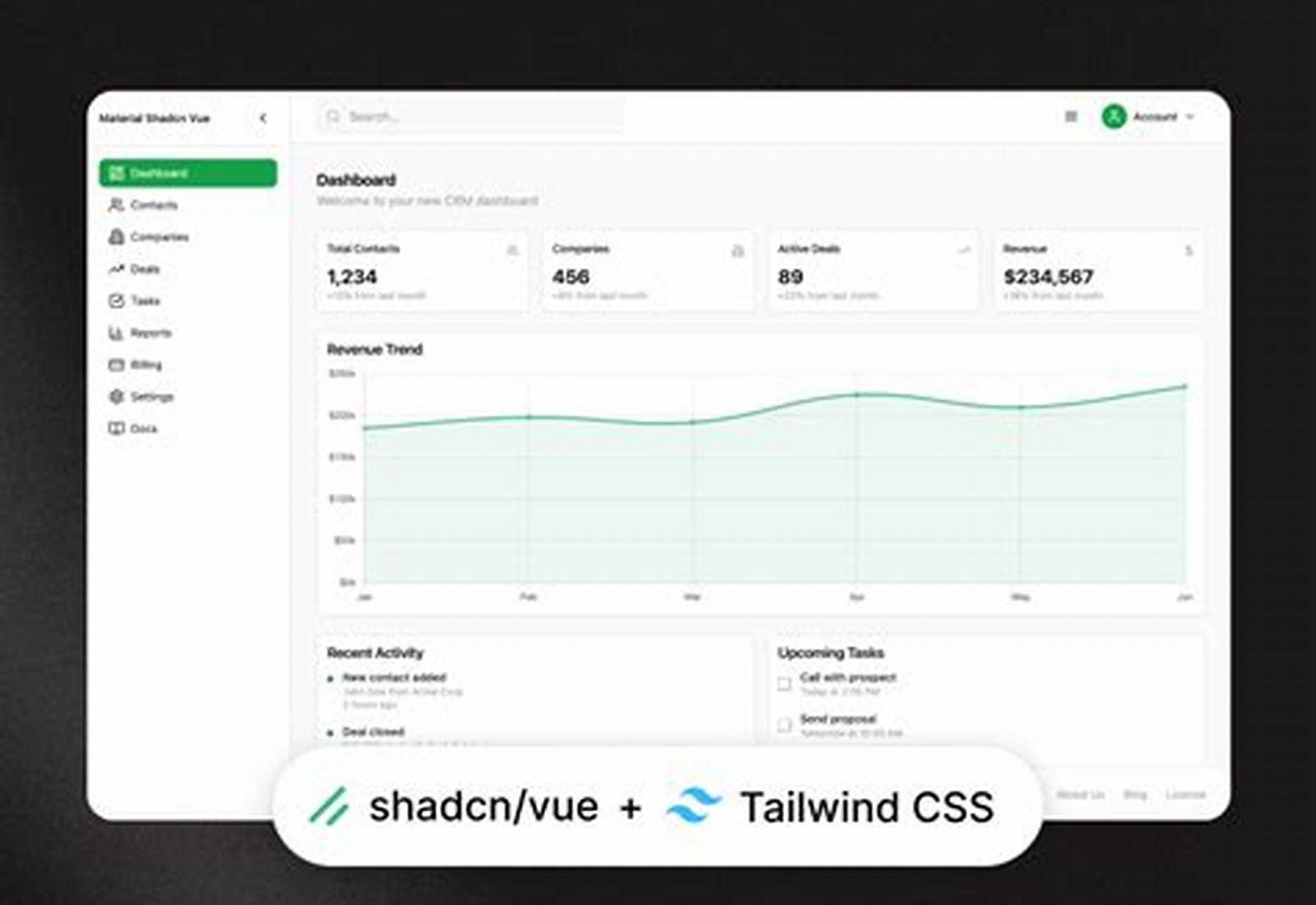 shadcn/ui product screen: 800 × 600