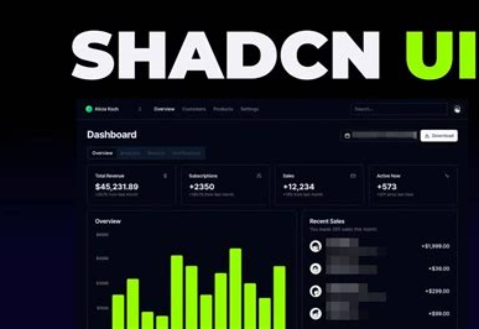 shadcn/ui product screen: 1280 × 720