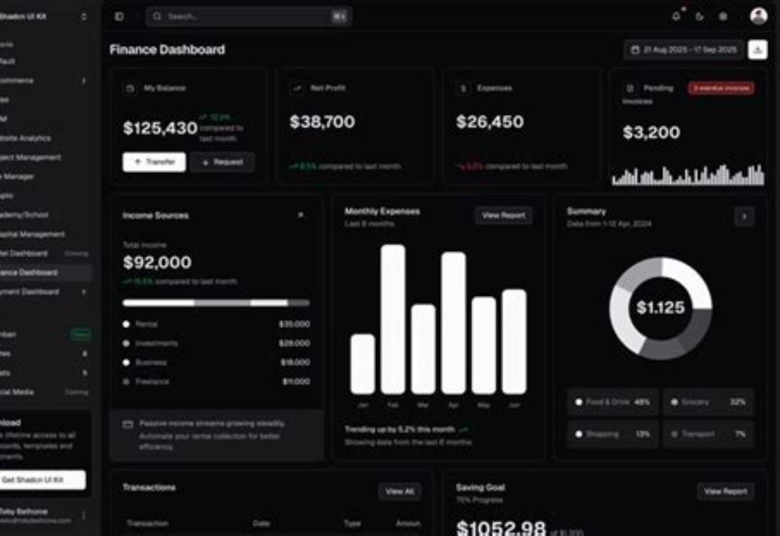 shadcn/ui product screen: 640 × 421