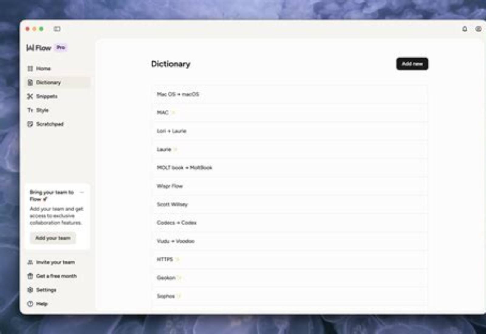Wispr Flow product screen: 1598 × 1052