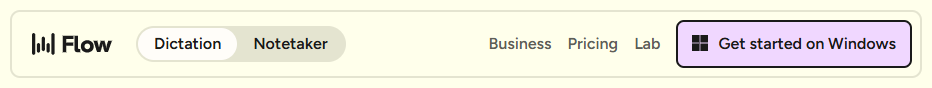 Wispr Flow Navigation bar: Dictation