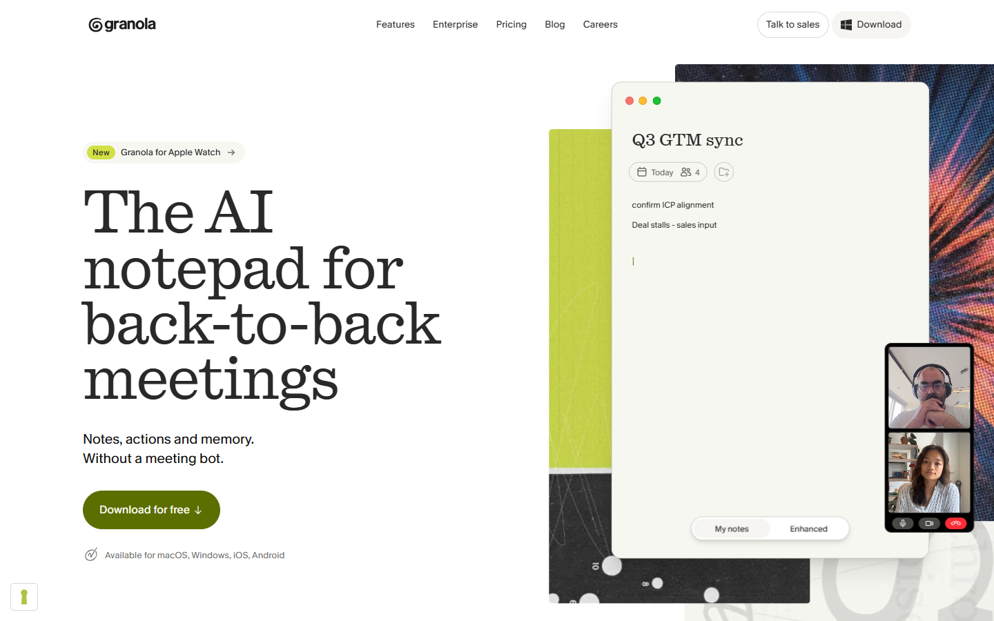 Granola website, captured 1 Oct 2026