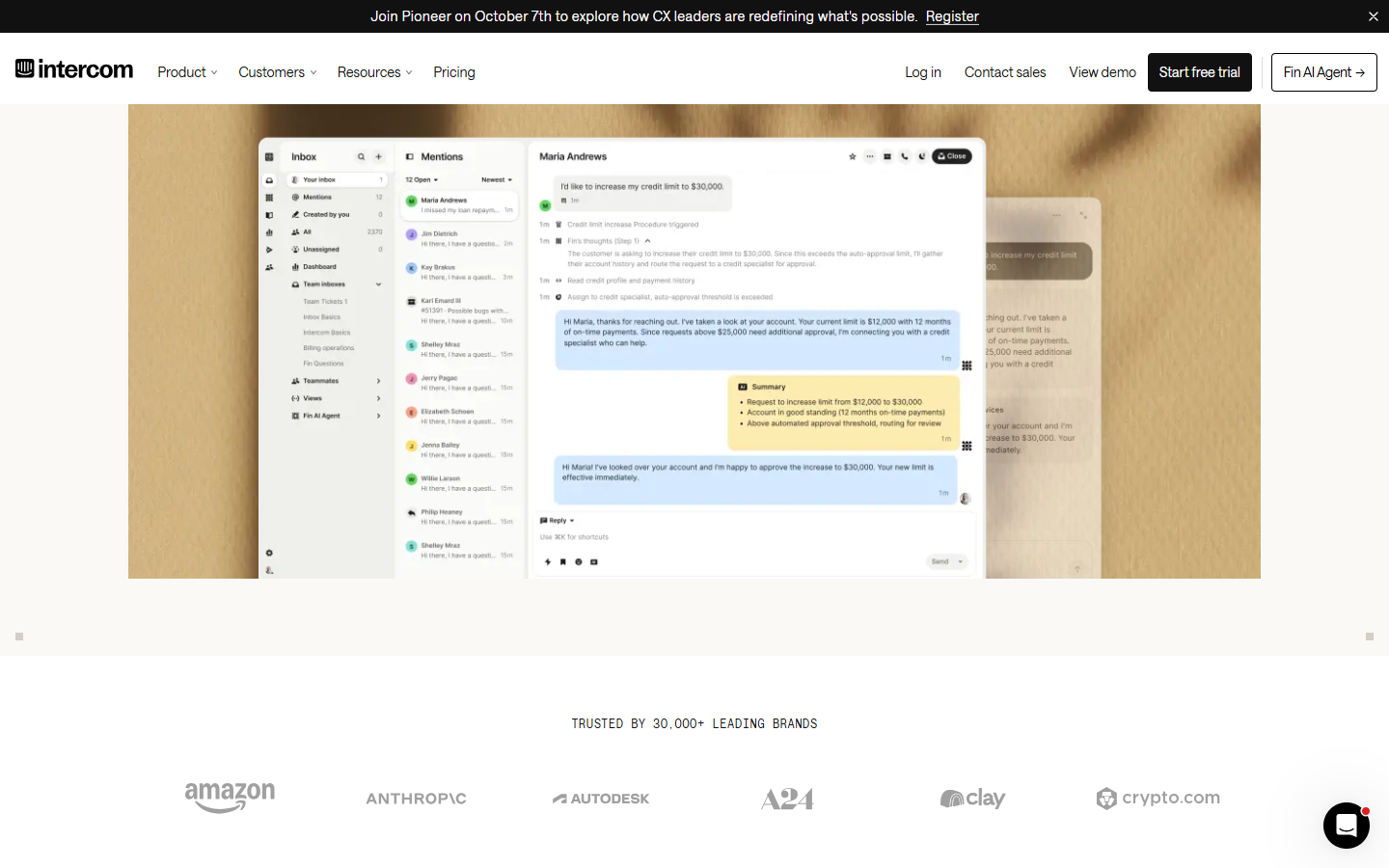 Intercom website, captured 1 Oct 2026