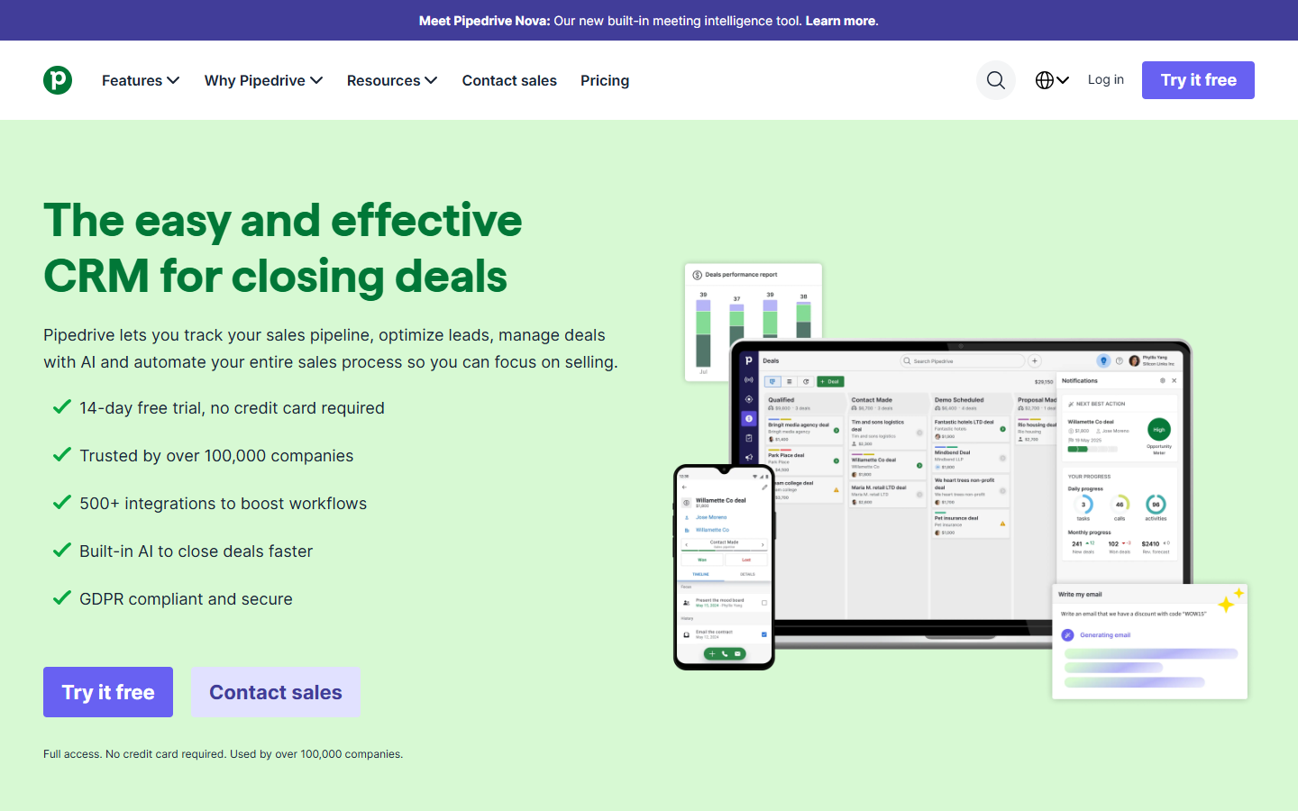 Pipedrive website, captured 1 Oct 2026